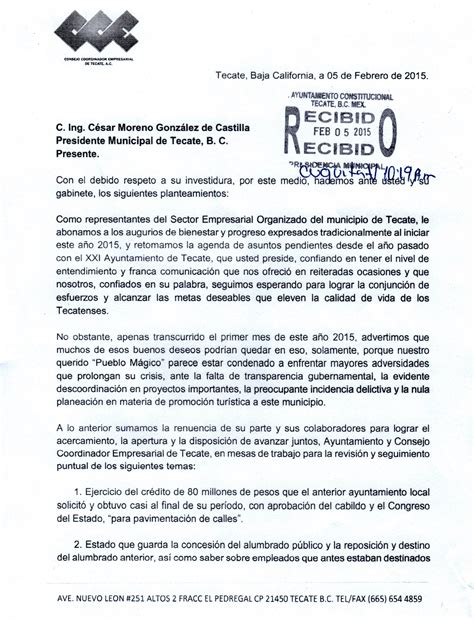 Cce De Tecate EnvÍa Carta A Alcalde Guardián Tijuana