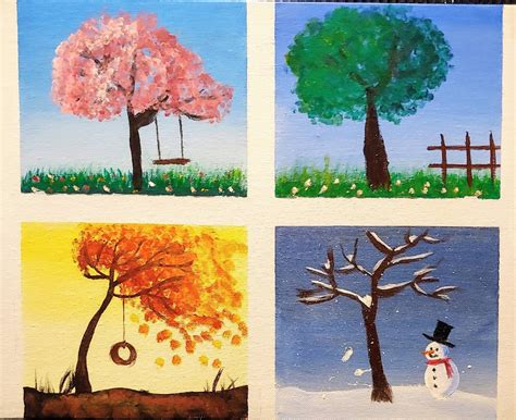 4 Seasons Acrylic Painting Etsy