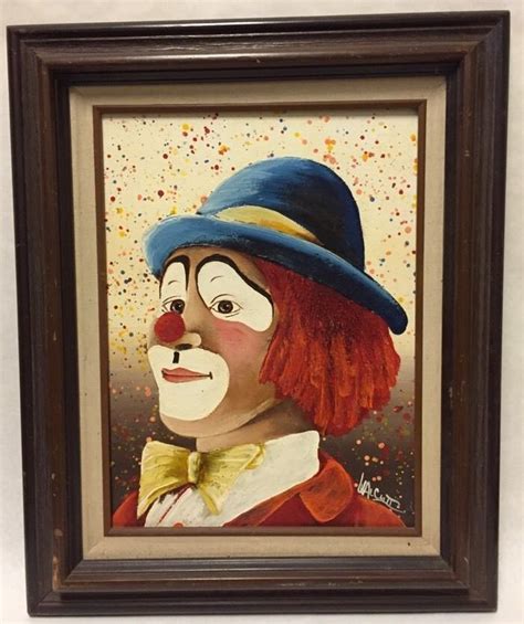 Vintage Clown Oil Painting Signed Walcutt 12x16 Mid Century Kitsch