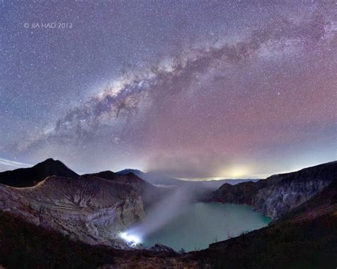 Kawah Ijen Crater Lake At Night With The Magnificent Milky Way Above