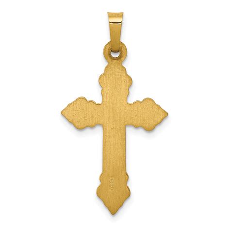 14k Yellow Gold Brushed Budded Cross Religious Pendant Charm Necklace