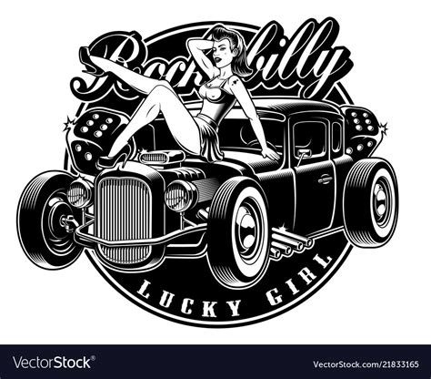 Pin Up Girl With Hot Rod Royalty Free Vector Image