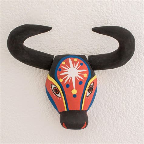 Colorful Wood Bull Mask Crafted In Guatemala Starry Bull Novica