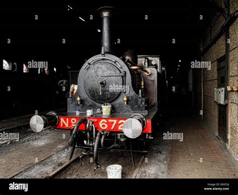 Front Of Old Steam Locomotive In Engine Shed Stock Photo Alamy