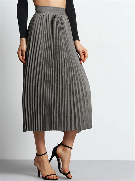 Grey High Waist Pleated Skirt Sheinsheinside