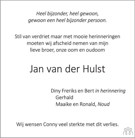 Jan Van Der Hulst 10 09 2021 Overlijdensbericht En Condoleances