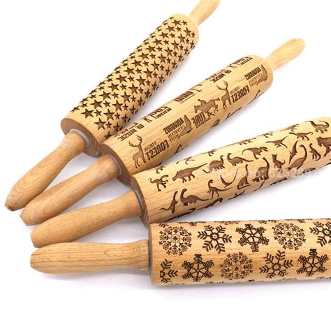 Beech Wood Embossing Rolling Pin Laser Cut Curved For The Kitchen