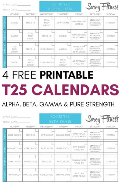 Free Printable T25 Calendar Alpha Beta And Gamma Schedules