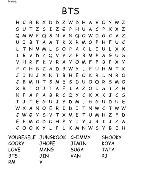 Bts Word Search Wordmint