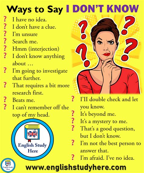 22 Ways To Say I Dont Know English Study Here English Verbs English