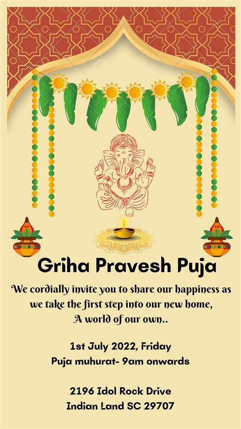 Griha Pravesh Invitation Template Card Templates Free Housewarming