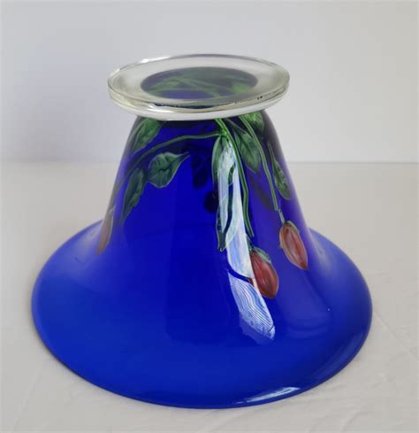 Cobalt Blue Art Glass Bowl W Flower Decoration Etsy