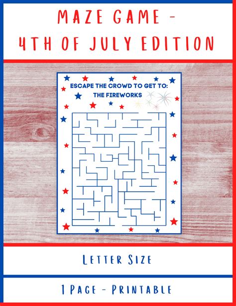 Maze Game 4th Of July Fourth Of July Maze Pdf Maze Etsy