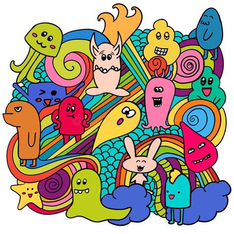 Doodle Monsters Funny Monsters Graffiti Hand Drawn Sketch Art Stock Illustrations Doodle