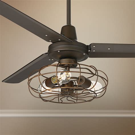 52 Plaza Bronze Ceiling Fan With Vintage Cage Led Light Kit Style