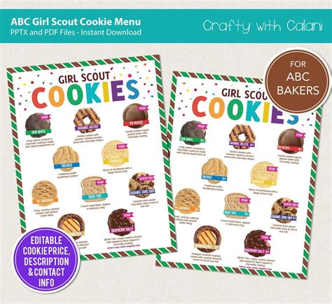 Girl Scout Cookie Menu Abc Scout Cookie Flyer Girl Etsy