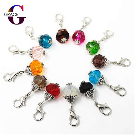 Mix 12 Month Birthstone Crystal Dangle Charms Floating Charms Lobster