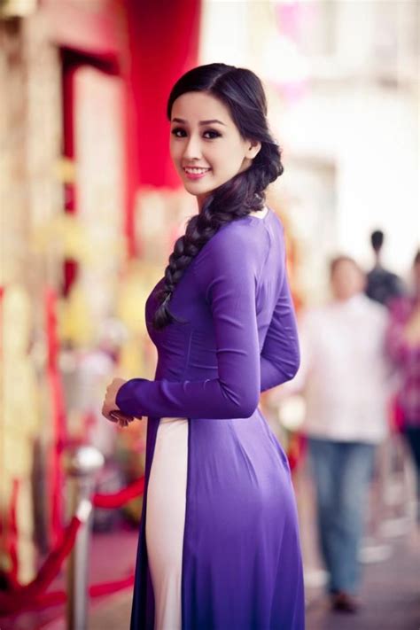 Mai Phương Thúy Miss Vietnam Purple Chiffon Dress Ao Dai Dresses