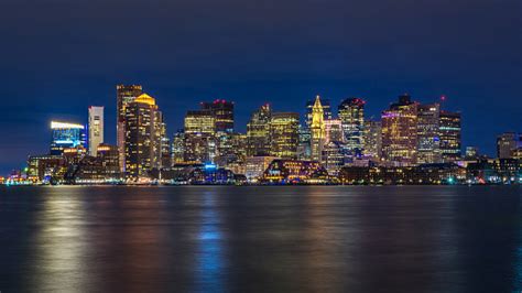 Boston Skyline At Night Stock Photo Download Image Now Boston