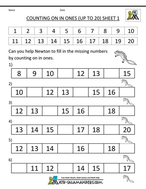 Numbers To 20 Worksheet Kindergarten
