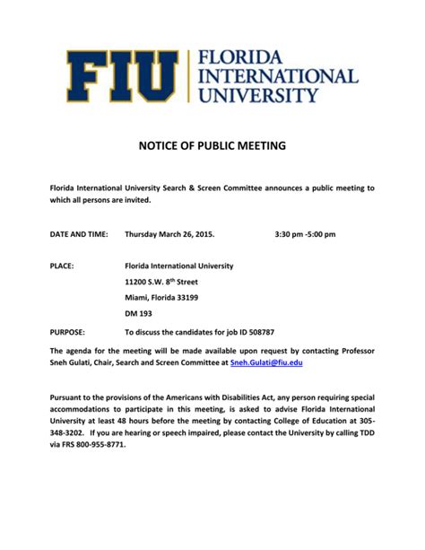 Notice Of Public Meeting