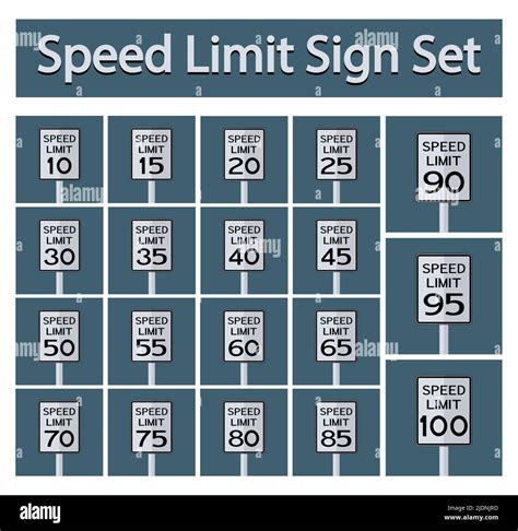 Speed Limit Sign Set Isolate On Black Background Vector Illustration