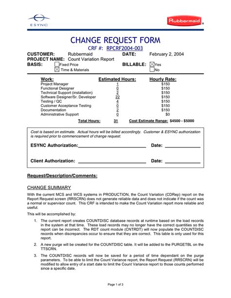 Change Request Form In Word And Pdf Formats