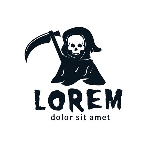 Grim Reaper Logo Design Illustration Black Skull Angel Of Death With