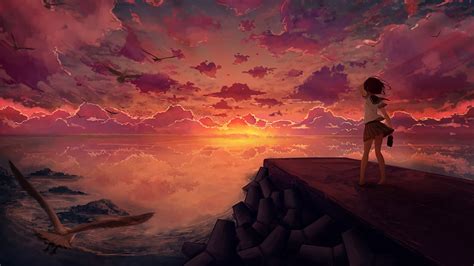 X Resolution Anime Girl Looking At Sky K Wallpaper