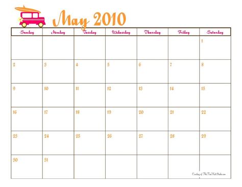 Printable May 2010 Calendar The Tomkat Studio