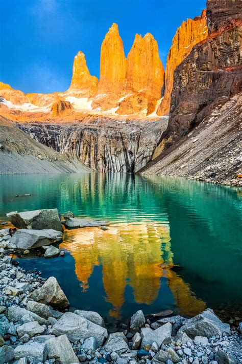 Laguna Torres With The Towers At Sunset Torres Del Paine National Park