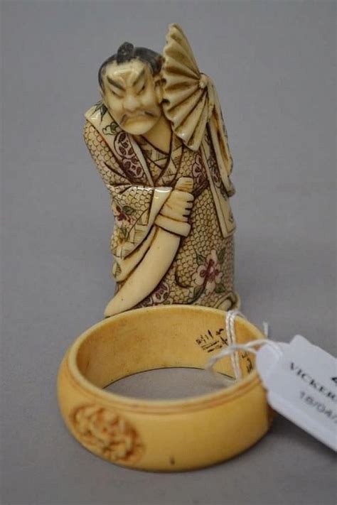 Ivory Samurai Figure And Napkin Ring Set Ivory Oriental