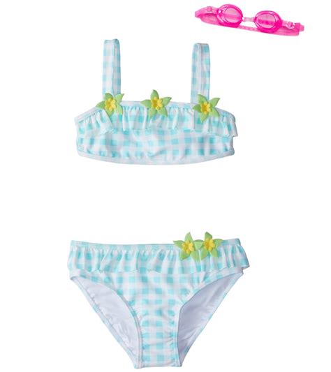 Jump N Splash Girls Blue Dreamer Gingham Bikini Set Wfree Goggles 4