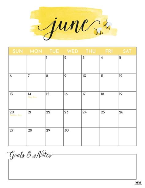 A June Calendar With The Words June And Yellow Watercolor Paint Strokes