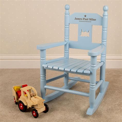 Personalised Engraved Wooden Childs Blue Rocking Chair Personalized