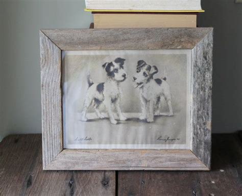 Framed Dog Art Print Black White Terrier Barnwood Barn Wood Frame