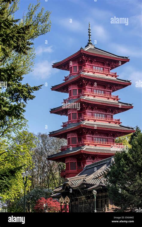 The Red Japanese Tower Pagoda Built By Architect Alexandre Marcel In