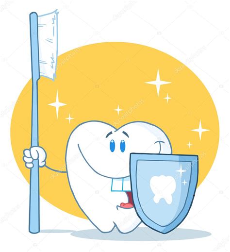 Happy Smiling Tooth With Toothbrush And Shield — Stock Photo © Hittoon