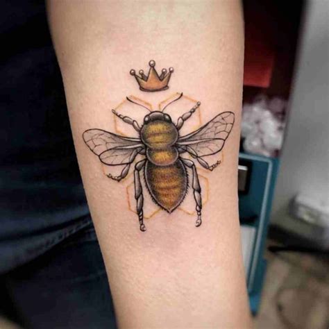 A Bee With A Crown Tattoo On Its Arm