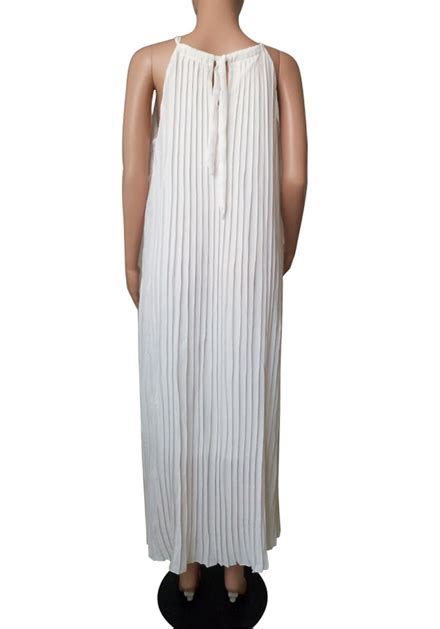 White Pleated Tie Back Sleeveless Halter Neck A Line Boho Maxi Summer