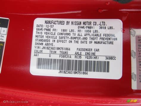 Nissan 350z Red Paint Code