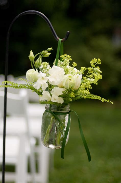 Mason Jar Chair Marker On Shepherds Hook Aisle Flowers Wedding