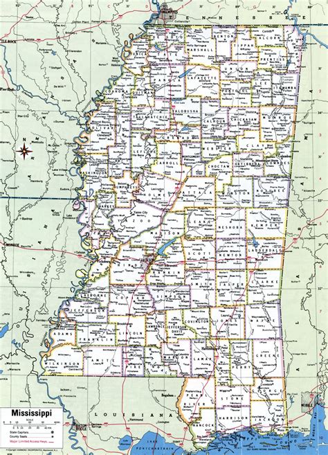 Map Of Mississippi Showing County With Citiesroad Highwayscountiestowns