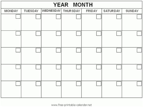 8x11 Blank Month Template Graphics Free Calendar Template Blank