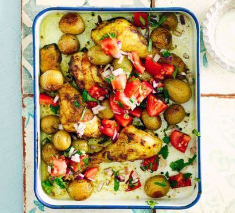 This simple summery bake is an easy dinner that combines the natural affinity of basil and capsicum with succulent roast chicken. Curried chicken & new potato traybake | Recipe (With ...