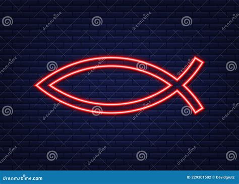 Christian Symbol Ichthys Jesus Fish Neon Icon Vector Stock