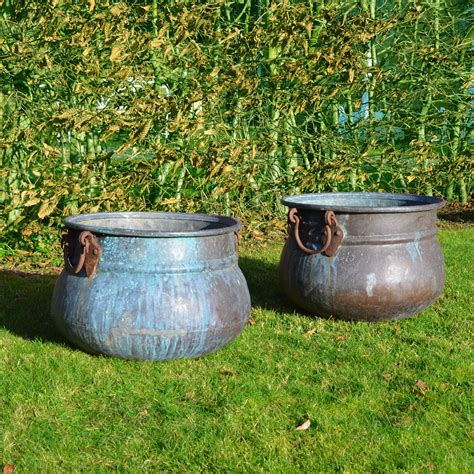 A Pair Of Vintage Copper Cauldron Garden Planters Architectural Heritage