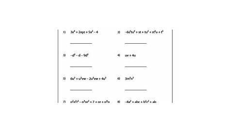Degree of Polynomials Worksheets