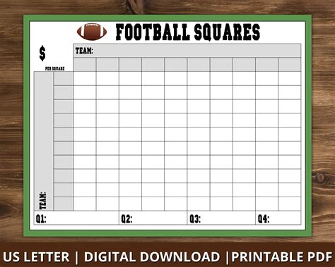 Printable Football Squares Game Football Pool Grid 100 Etsy