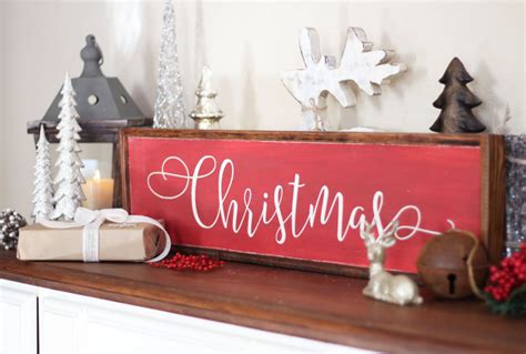 Wooden Christmas Sign For Mantle In Red And White With Wood Frame